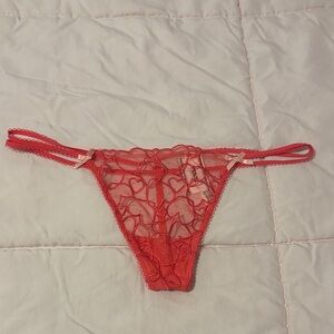 Pink Victoria’s Secret Red Lace Heart Design Thong Valentine’s Day collection